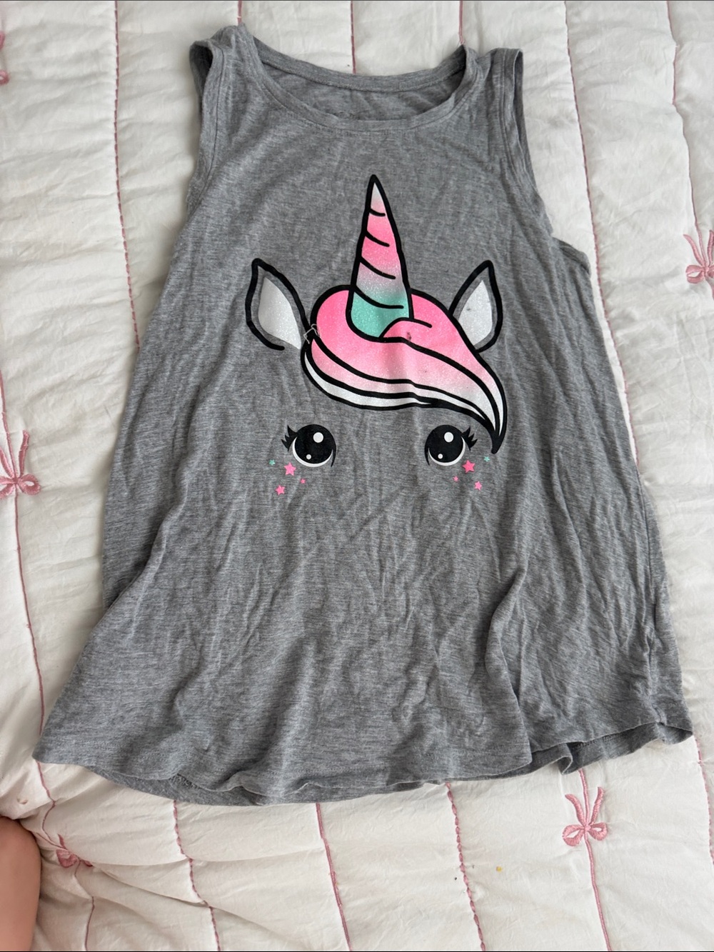 Justice Gray Tank Top with Pink & Teal Unicorn Graphic